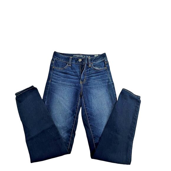 American Eagle Lot 3 Hi Rise Jegging Super Stretch Jean Light Med Indigo Wash 2 - Picture 7 of 12